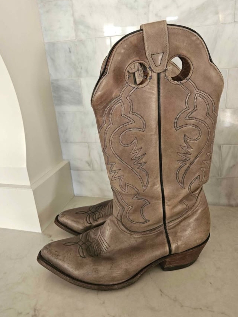 Taupe Leather Cowboy Boots
